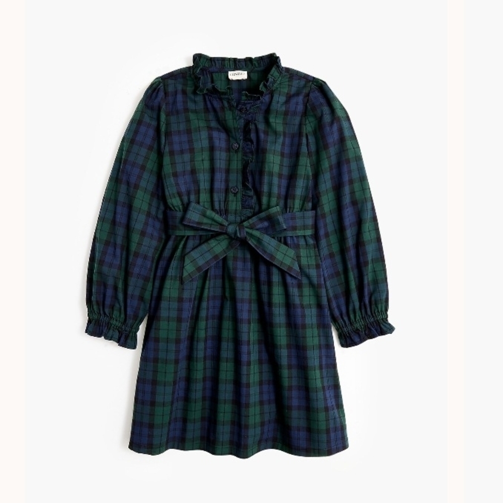 Crewcuts Girls Black Watch Plaid Ruffle Dress Green Navy Tartan Size 14